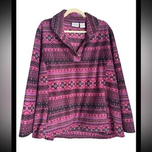 THE VERMONT STORE Polar Fleece Pink Purple Geometric Pullover Anorak Sz XL